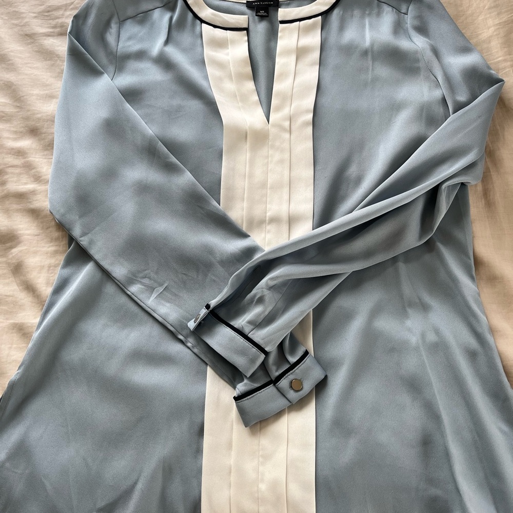 Ann Taylor Elegant Blue and White Blouse
